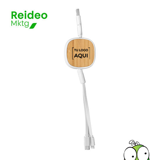 Bambú / ABS. Cable de carga retráctil con longitud de hasta 85 cm.