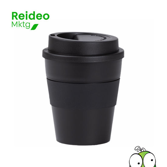 Mug Express Cup «BLACK»» de Polipropileno (PP). Capacidad 356ml. Incluye banda (grip) de silicona de color