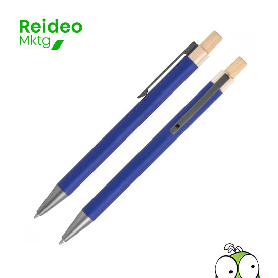 Aluminio y bambú. Bolígrafo retráctil. Cuerpo metálico en diferentes colores acabado mate.