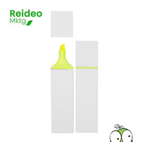 Marcador destacador. Estructura rectangular plástica color blanco con amplia area de impresión.