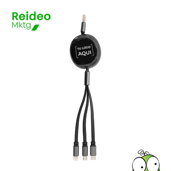 Cable multicargador carga retráctil con longitud de hasta 115 cm. 3 en 1.