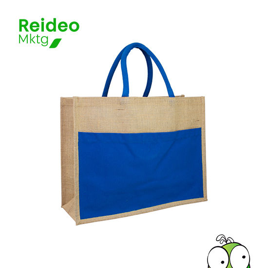 Bolsa grande de Yute natural con amplio bolsillo delantero de Canvas 100% Algodón natural de 250g/m2 (9 onzas).