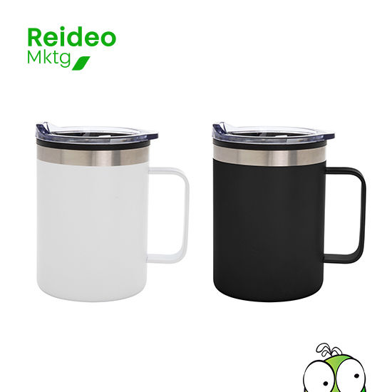 Mug doble pared. Interior de polipropileno y exterior de acero 201. Tapa plástica transparente