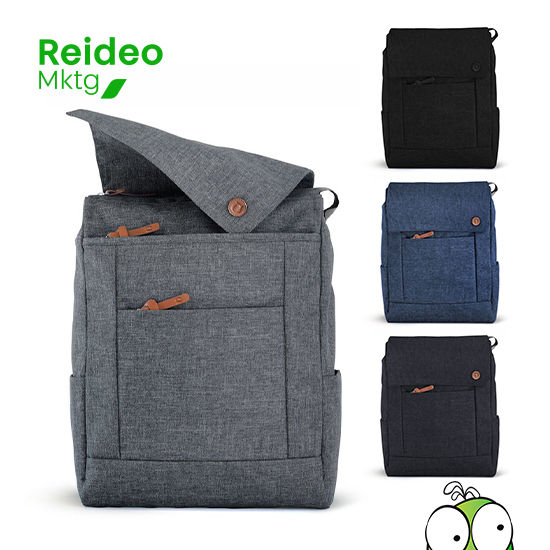 Mochila urbana. Con solapa imantada, compartimento para notebook de 14" y múltiples bolsillos organizadores.
