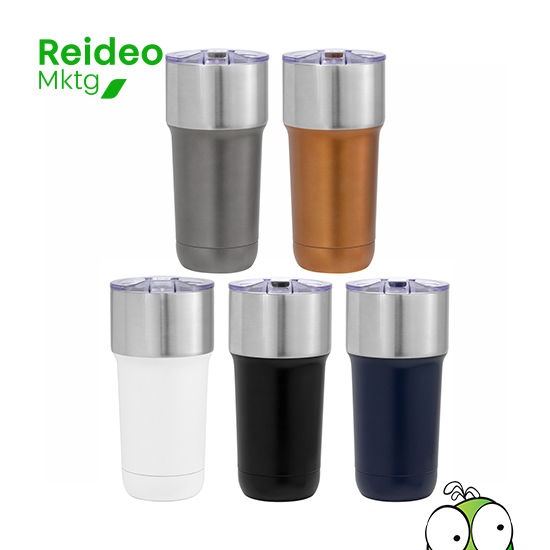 Mug térmico de doble pared, sellado al vacío. Interior en acero 304 y exterior en acero 201. Tapa de poliestireno con anillo