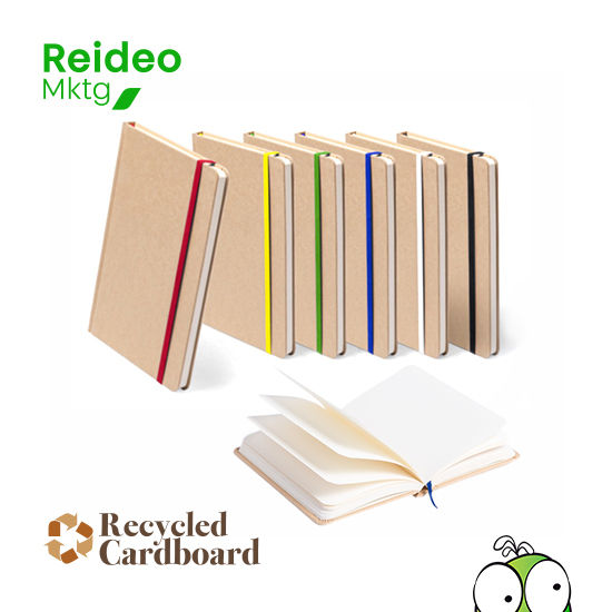 Libreta con tapas de suave tacto acabadas en resistente cartón natural.