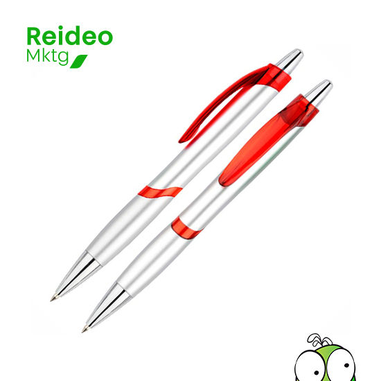 Bolígrafo plástico plateado "Júpiter". Escritura Azul.