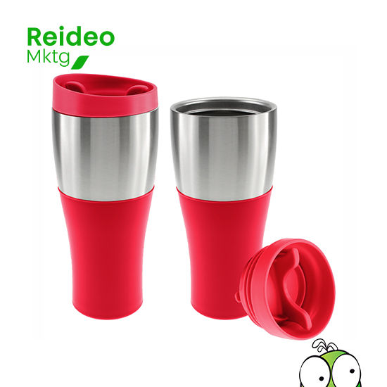 Coffee Mug grande de 470 ml plástico "PP-FRESH", tapa rosca y banda de Acero Inoxidable ideal para imprimir logos.