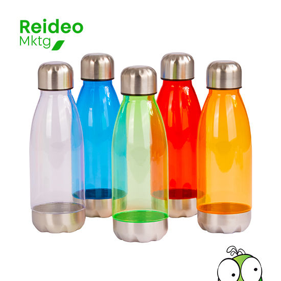 Botella plástica de Acrilonitrilo Estireno (AS) color translúcido, con fondo y tapa de Acero inoxidable, modelo «AS».