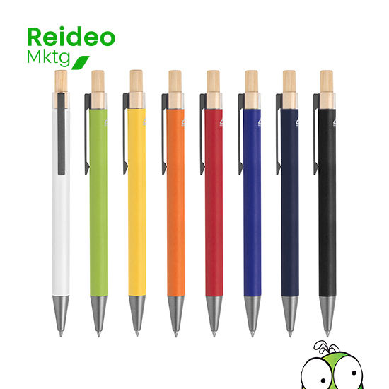 Aluminio y bambú. Bolígrafo retráctil. Cuerpo metálico en diferentes colores acabado mate.