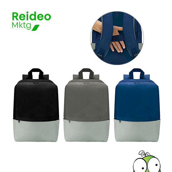 Mochila urbana porta notebook de hasta 15 pulgadas. Bolsillo frontal con cierre horizontal y dos bolsillos laterales.