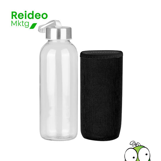 Botella cilíndrica de Vidrio Silica «Soda Lime», un material duradero y resistente.