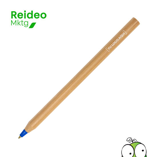 Bolígrafo con cuerpo de bambú y punta plástica de diferentes colores. Tinta Azul.