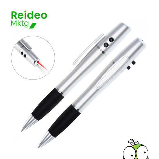 Bolígrafo plástico multi-función 3 en 1. Incluye bolígrafo, linterna LED y puntero láser. Escritura negra.