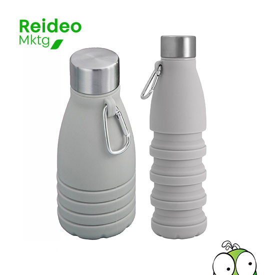 Botella plegable que reduce su tamaño a 17 cm cuando está vacía, ocupando un mínimo espacio en tu mochila o bolso.