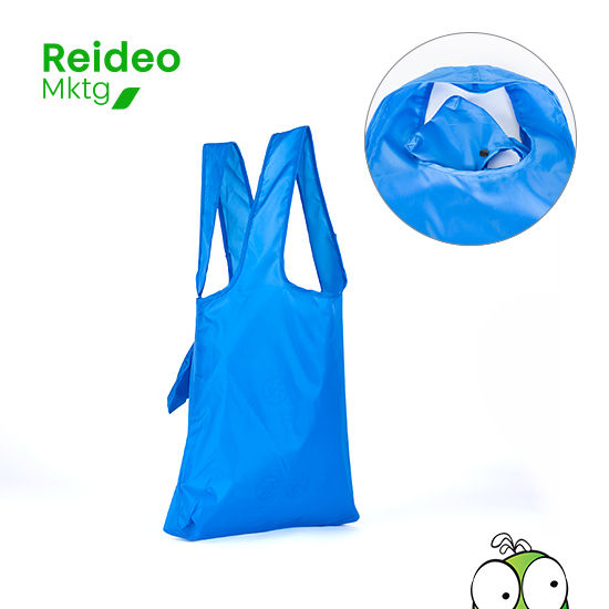 Bolsa plegable de compras modelo «ROOM», en poliéster 190T/PU. Se pliega y se guarda en bolsita interior con broche negro