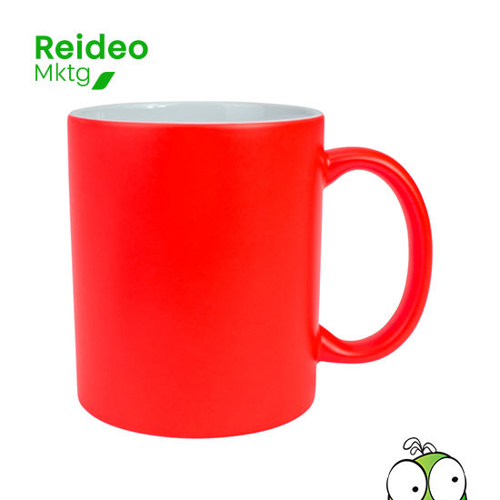 Tazón cerámico de 11oz con superficie exterior de color fluorescente, interior blanco, para Sublimación. Producto de calidad