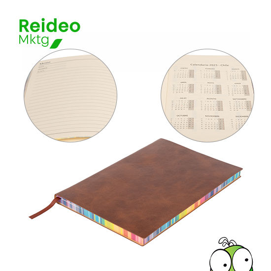Agenda – Memo con tapas duras forradas en PU eco-cuero café, modelo «THOMSON».