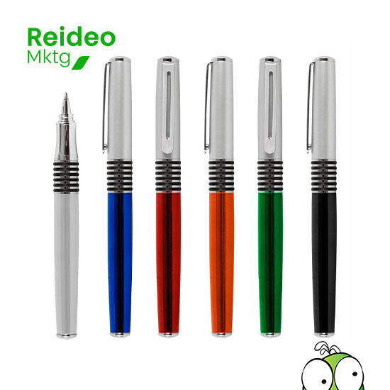 Roller Ball Metálico modelo "Manager", cuerpo de color metalizado y tapa plateada satin. Tinta negra.