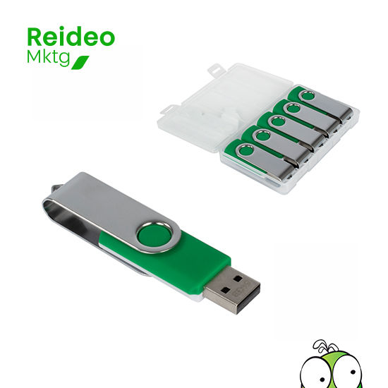 Set de 5 USB Pendrive 2.0 de 64GB de memoria cada Pendrive, con carcasa metálica de giro.