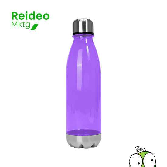 Botella plástica PET color translúcido, con fondo y tapa de Acero inoxidable, modelo «VIVID».