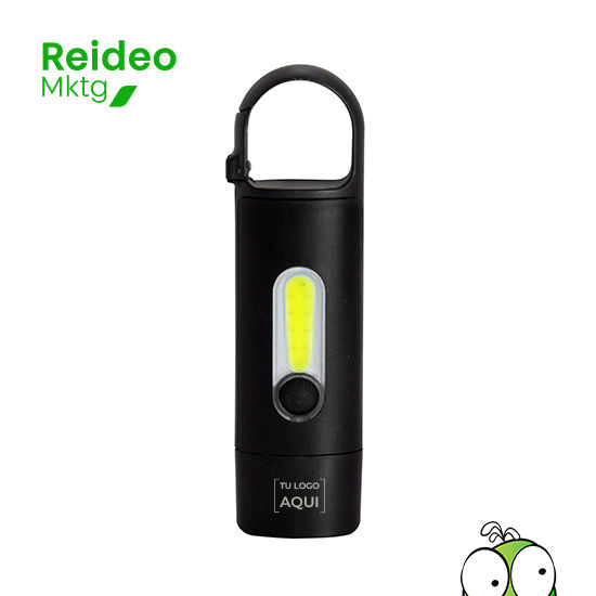 Linterna portátil recargable. Con mosquetón incorporado. Luz de emergencia y 3 intensidades de iluminación