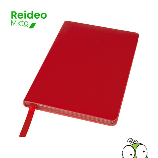 Libreta tamaño A6, con cubierta de PU eco-cuero de 2mm de espesor y lomo pintado de color al tono.