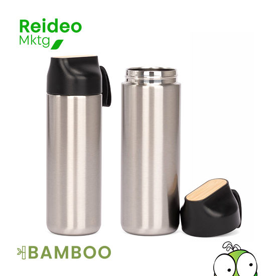 Botella Termica con tapa de Bambú capacidad 600 ml
