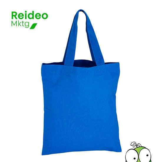 Bolsa con fuelle 100% Algodon teñido de 150g/m2. Manillas de Algodón teñido de 35 x 2.5 cm. aprox. c/u.