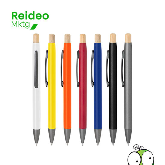 Bolígrafo retráctil. Cuerpo metálico en diferentes colores acabado mate. Clip metálico, puntera plástica color gris y pulsado