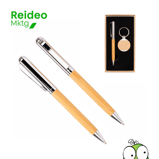 Set de Boligrafo y Llavero Bambú