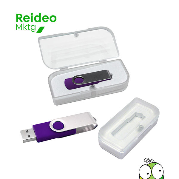 USB Pendrive con carcasa metálica de giro, de 16 GB de capacidad. Presentación en caja de PVC traslúcido.