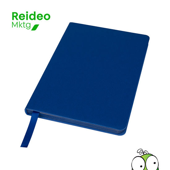 Libreta tamaño A6, con cubierta de PU eco-cuero de 2mm de espesor y lomo pintado de color al tono.