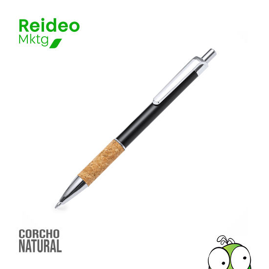 bolígrafo de corcho y aluminio con mecanismo pulsador.