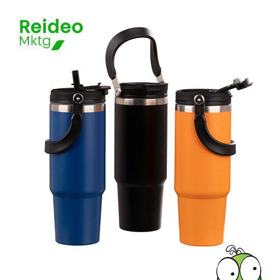 Mug térmico metálico doble pared aislante, cubierta de Polipropileno (PP) acabado mate