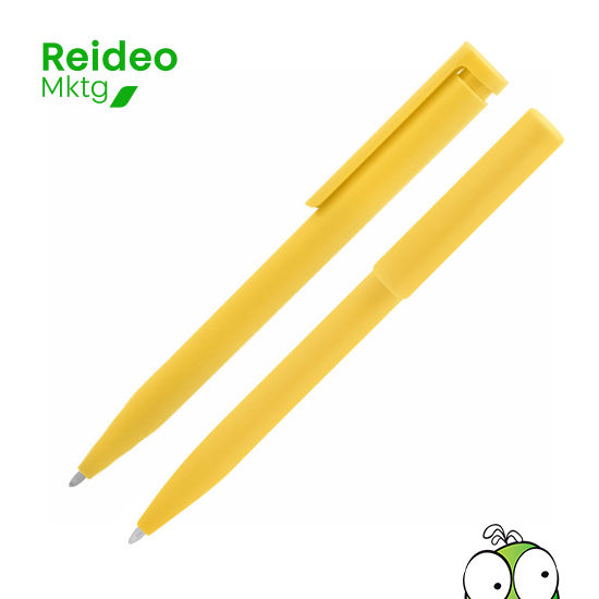 Plástico. Cuerpo de diferentes colores. Bolígrafo retráctil. Clip plástico del mismo color del cuerpo. Tinta negra.