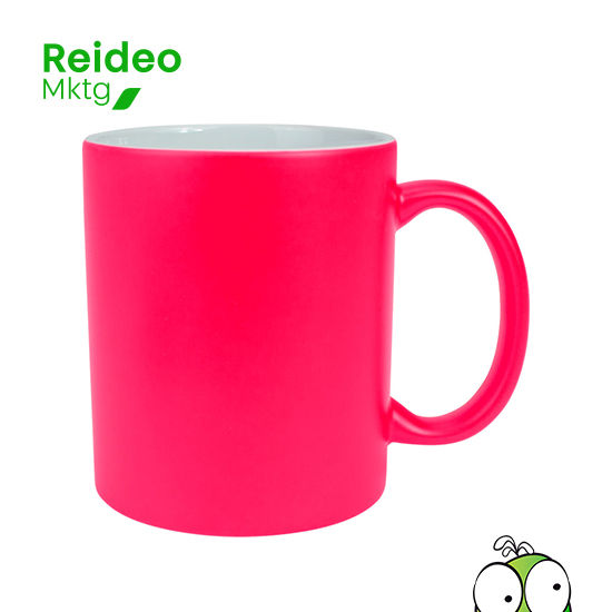 Tazón cerámico de 11oz con superficie exterior de color fluorescente, interior blanco, para Sublimación. Producto de calidad