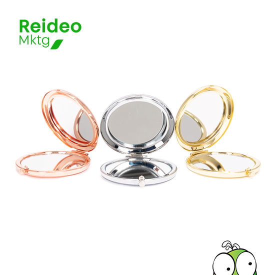 Espejo metálico de Acero inoxidable redondo doble. Interior con 2 espejos: uno normal, el otro con aumento.