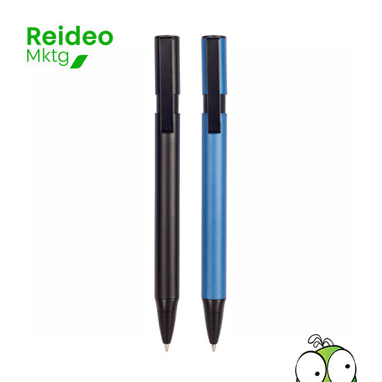 Boligrafo Metalico. Formato ovalado. Cuerpo de color. Puntera, clip y pulsador de plástico negro. Tinta azul.