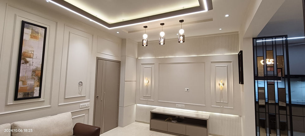 Modern living room interior design with LED lights