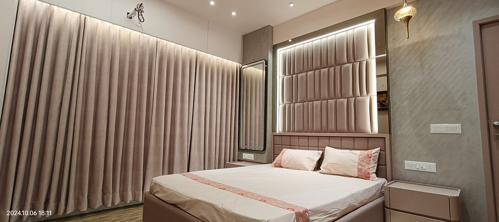 Modern bedroom interior design with elegant curtains