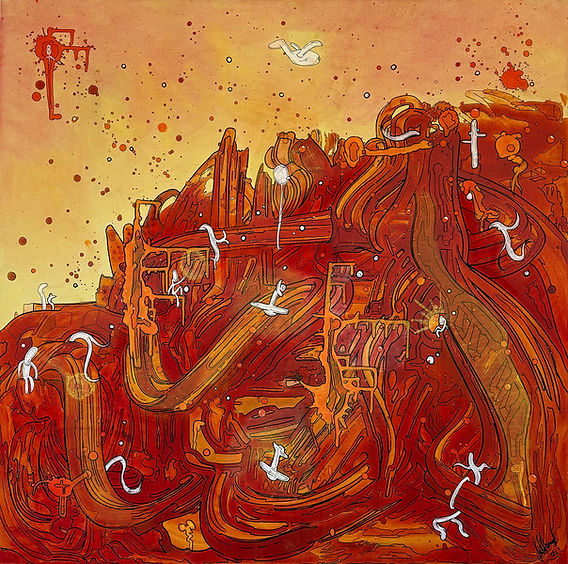 Materializing Fire, 2025, Mixed Media on Canvas, 36_x36_, $3500, Available.jpg