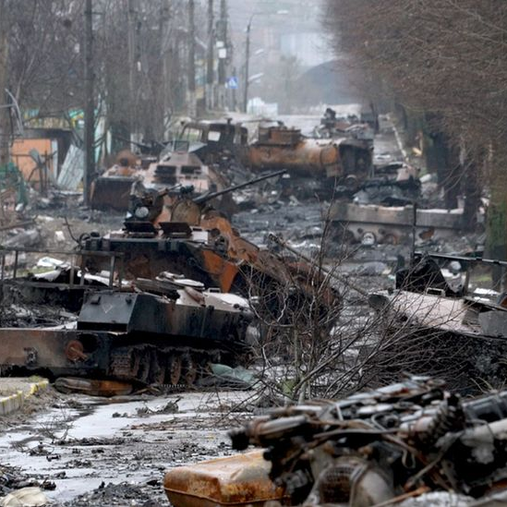 Ukraine war: Bucha street littered with burned-out tanks and corpses