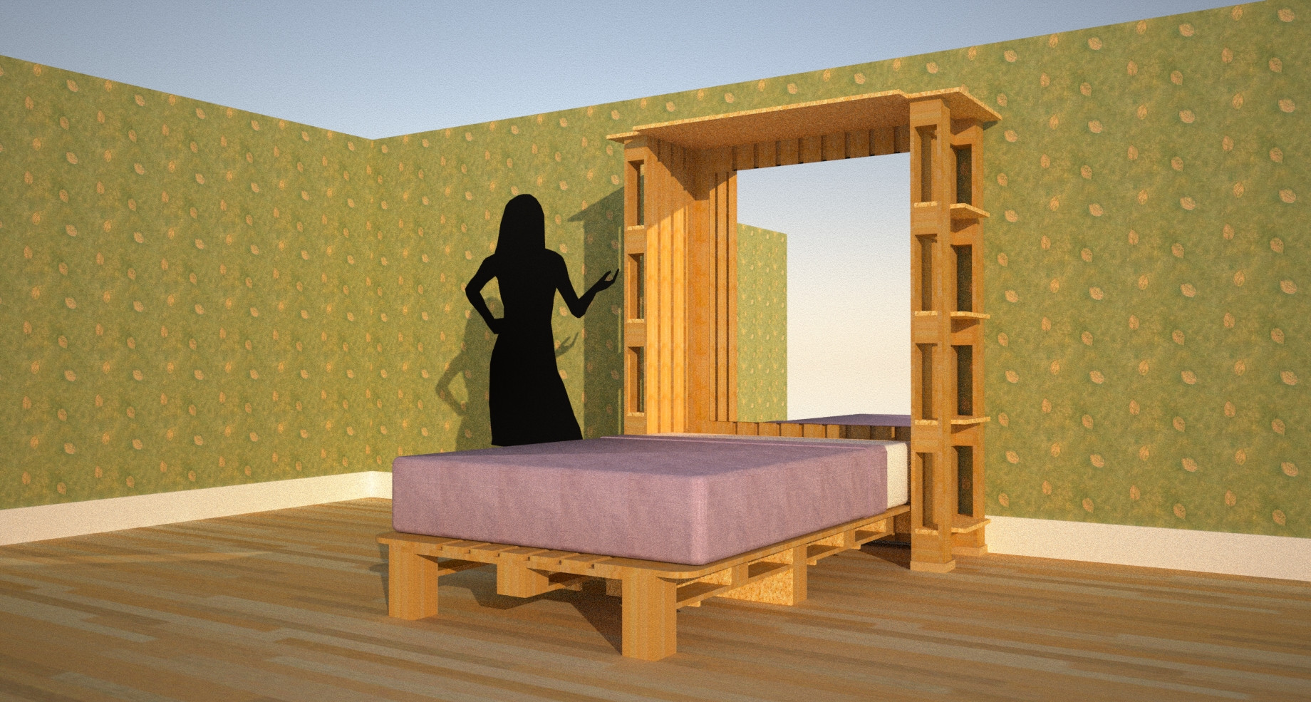 Murphy Bed & Side Bookcases with Reclaimed Wood