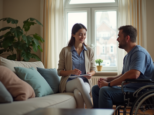 Disability support worker reviewing safety protocols with participant