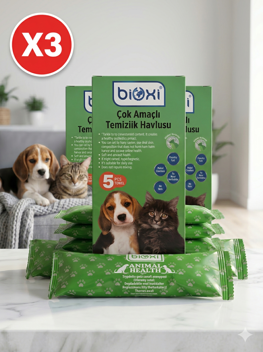 Bioxi® Animal Health Hijyenik ve Çok Amaçlı Temizlik Havlusu,Tekli Ambalajlarda