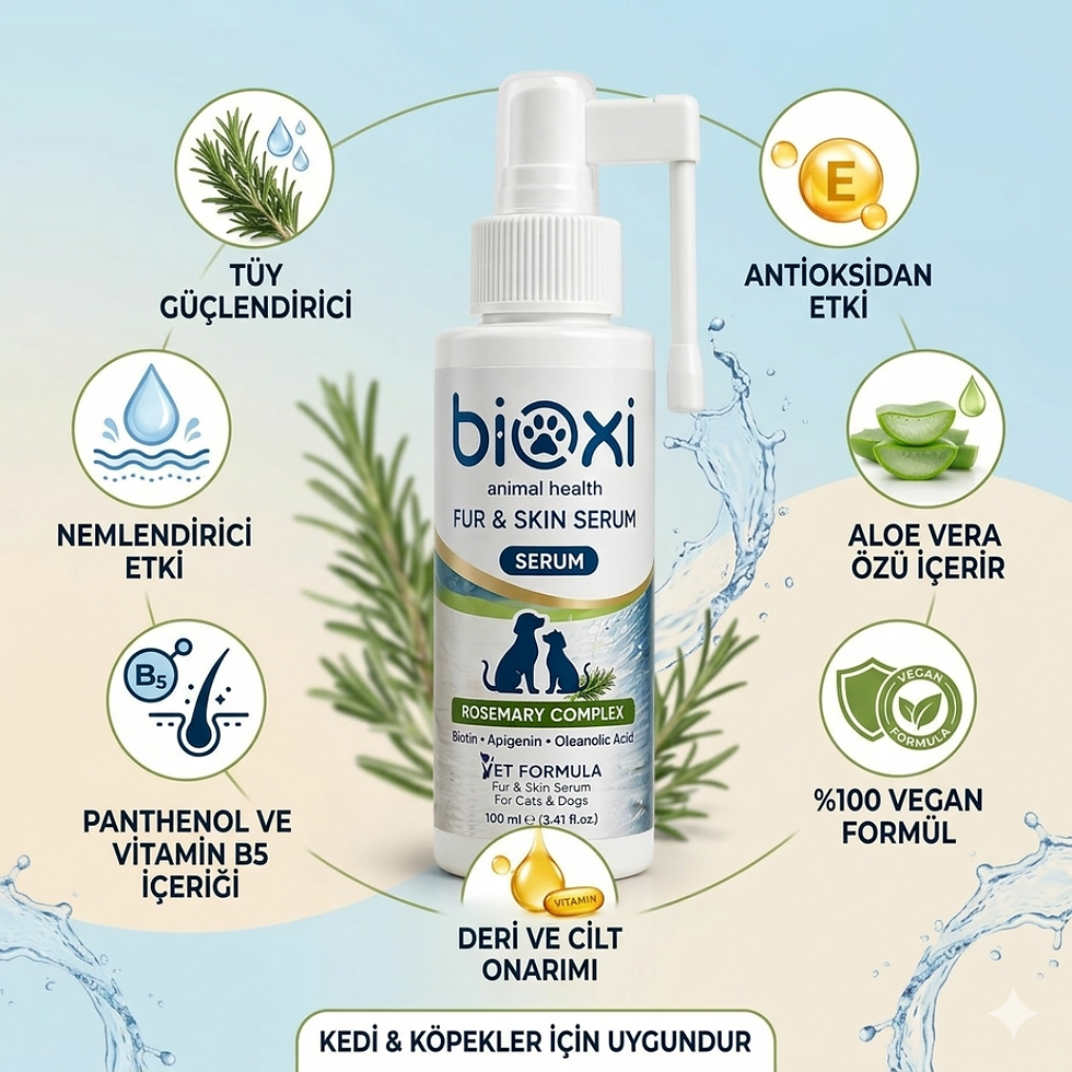 Küçük resim: Bioxi®Fur & Skin Serum 100 ml x 2adet – Kedi Köpek Tüy ve Deri Bakımı, Biberiye,