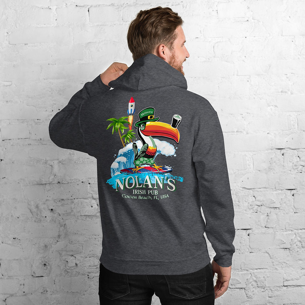 Thumbnail: Nolan's Surfing Toucan and Rocket Unisex Hoodie