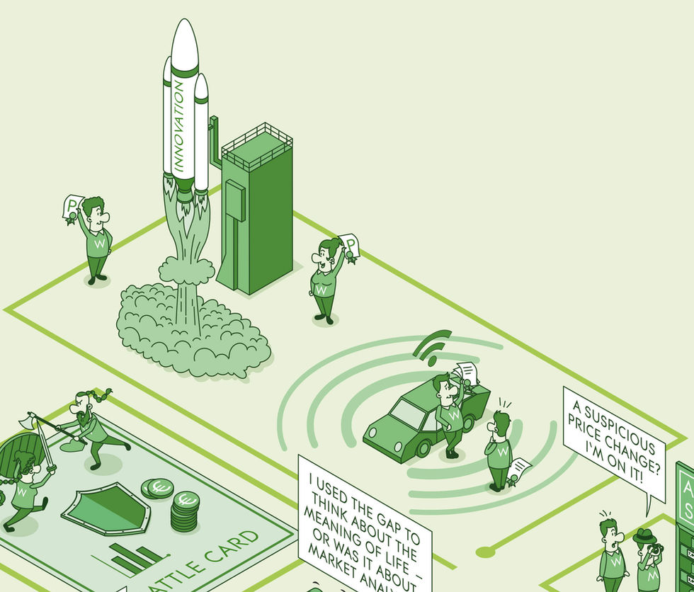 Infografik zu Market Intelligence: Analyse der Rolle von Innovationen für die Wettbewerbsfähigkeit von Unternehmen und der Strategien zu ihrer Entwicklung.