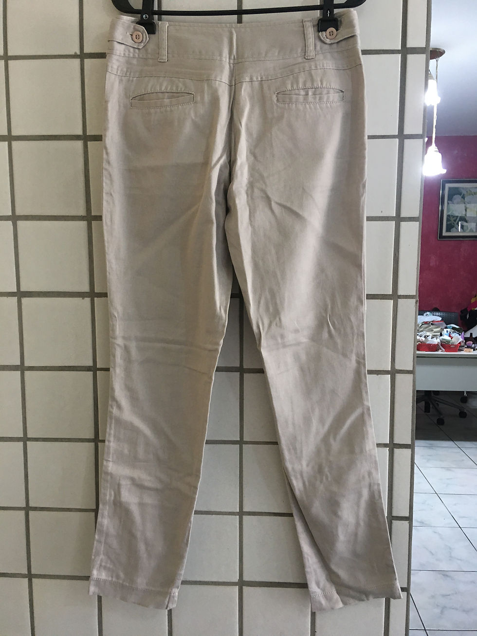 Miniatura: Calça cáqui em brim acetinado